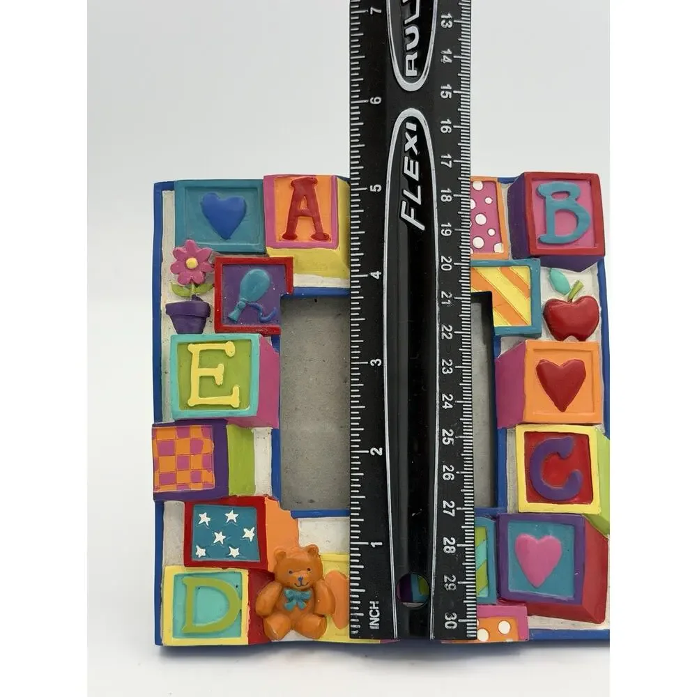 Vintage PHOTO FRAME 3-D Resin Baby Bear Blocks ABC Cottagecore Cottage Nursery